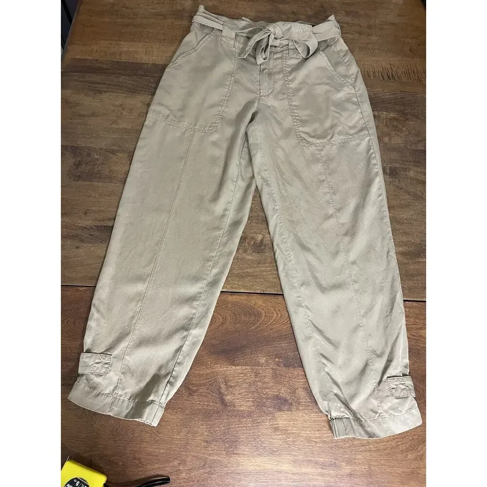 Banana Republic Womens Tan Khaki Lyocell Linen Belted Utility Jogger Pants 4